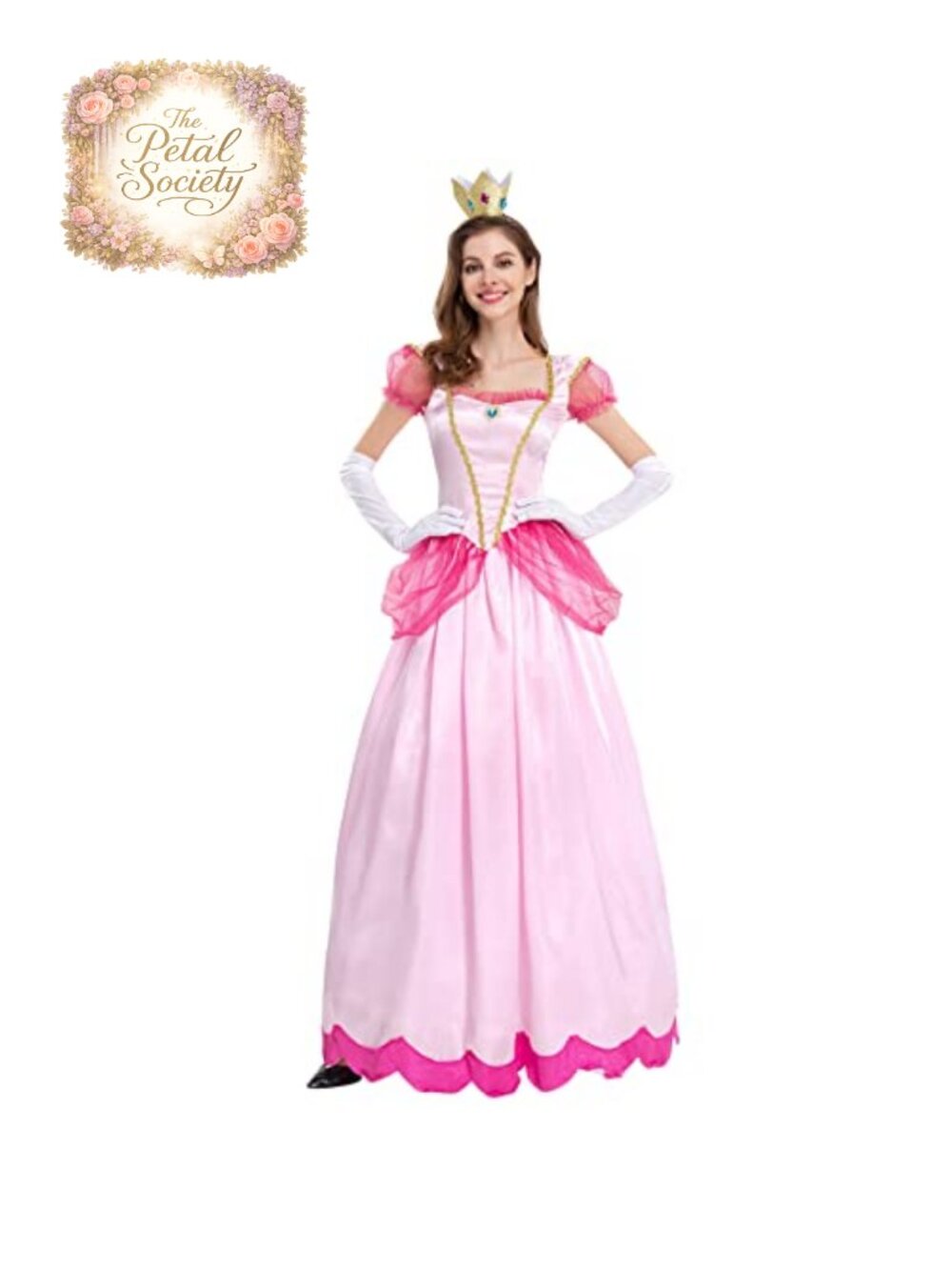 Princess Costume Set Satin Dress Crown Gloves Cosplay Halloween